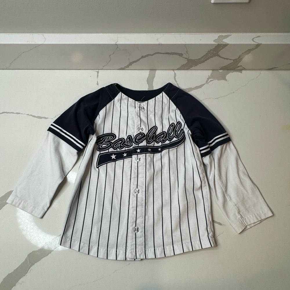 Baseball Themed Kids‎ Shirt - White and Navy